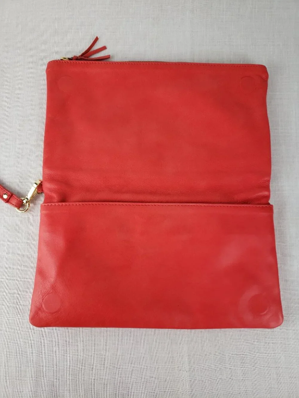 Alberta di Canio Foldover Clutch Purse Coral Red Leather Envelope Bag